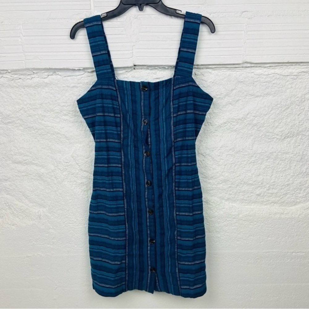 NWOT ROXY navy blue striped Square neck button front cotton dress size large